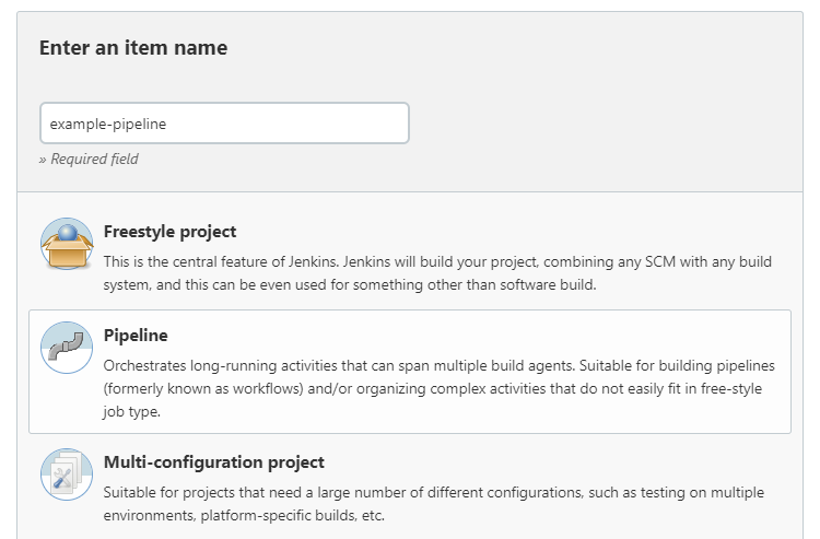 Enter a name, click <strong>Pipeline</strong> and then click <strong>OK</strong>